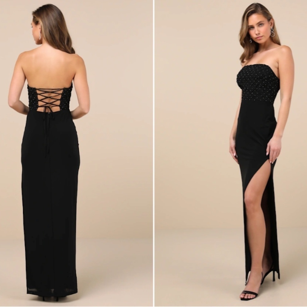 LULU's Chic Prom Wedding Sexy Rhinestone Holiday Party New Years Sparkle Maxi